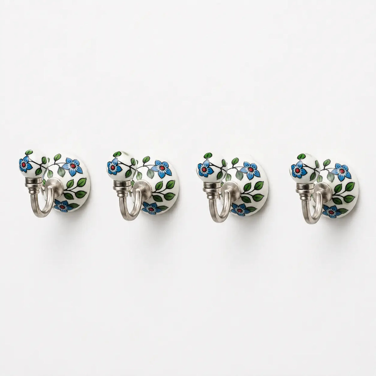 Cosymor Hand-Painted Ceramic Wall Hooks – Set of 4 | Blue & Yellow Colorful Boho Design