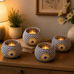 Cosymor Mosaic Ceramic Glass Tealight Candle Holder Set of 4 – Elegant Flower Design for Home Décor, Diwali Christmas Decoration, Dining Table & Living Room | Pack of 4