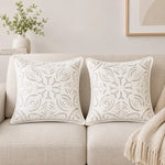 White Cutwork Art Cotton Cushion Cover Set of 2 – 16x16 Inch Cosymor