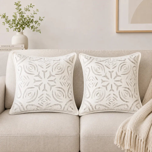 White Cutwork Art Cotton Cushion Cover Set of 2 – 16x16 Inch Cosymor