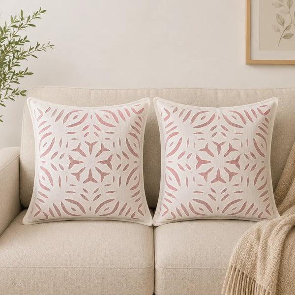 Off White Floral Cutwork Cotton Cushion Covers Set of 2 – 16x16 Inch Cosymor