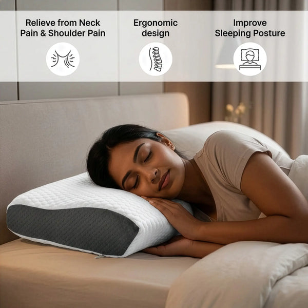 Cosymor cervical pillow side profile showing dual contour heights
