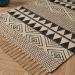 3X5 Ft Black Beige Diamond Block Print Cotton Dhurrie Flatweave Area Rug (36x60 Inch) Cosymor