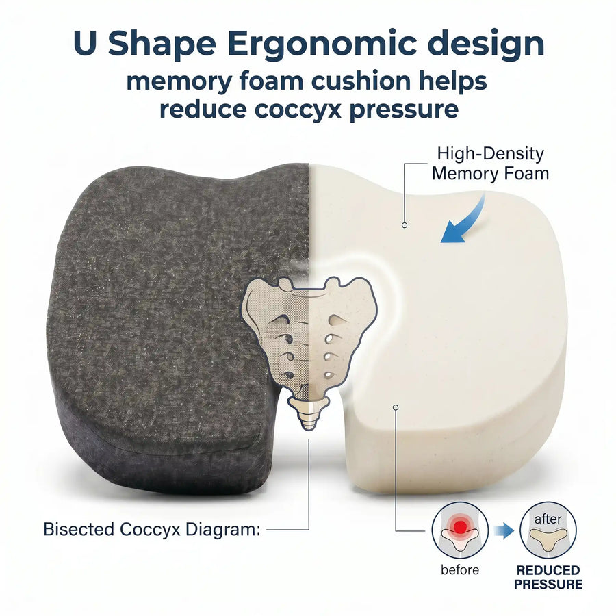 Cosymor coccyx cushion U-cut design showing pressure relief zone