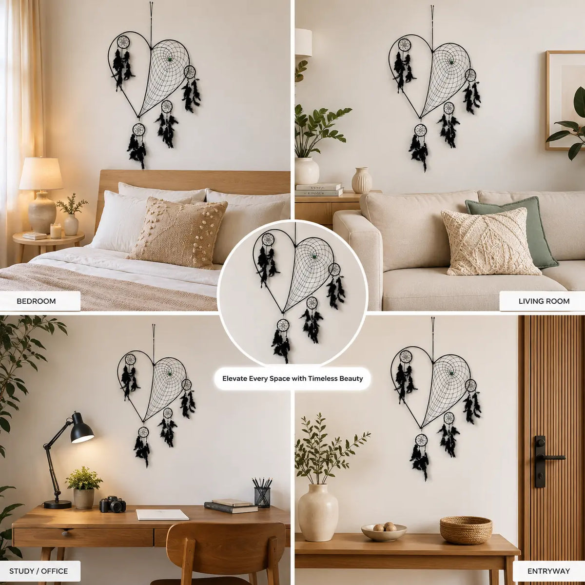 Large Black Love Heart Bohemian Dreamcatcher Wall Hanging