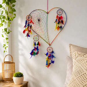 Large Colorful Love Heart Dreamcatcher Wall Hanging