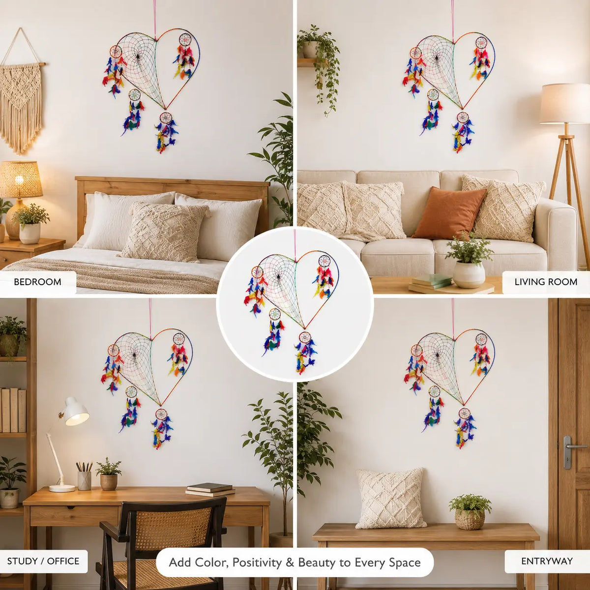 Large Colorful Love Heart Dreamcatcher Wall Hanging