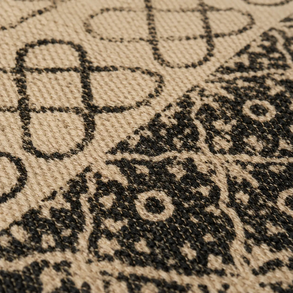Beige Black Block Print Cotton Dhurrie Rectangular Area Rug (3x5 Ft / 36x60 Inch) Cosymor