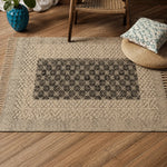 Beige Black Block Print Cotton Dhurrie Rectangular Area Rug (3x5 Ft / 36x60 Inch) Cosymor