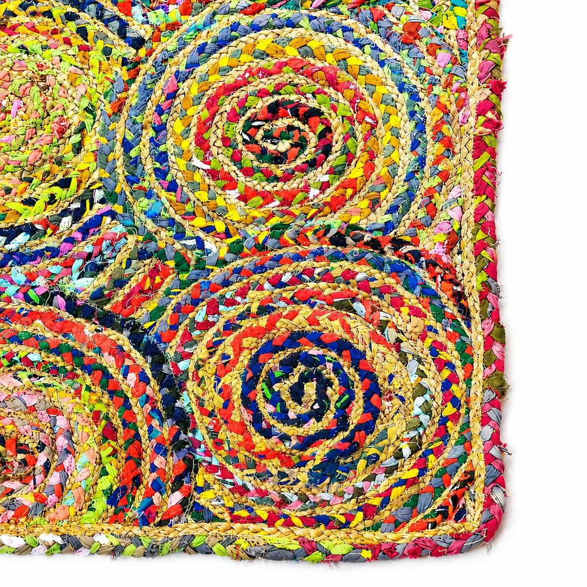 Multicolor Bubbles Jute Cotton Braided Rug – Handwoven Boho Floor Rug (3x5 Ft / 36x60 Inch)