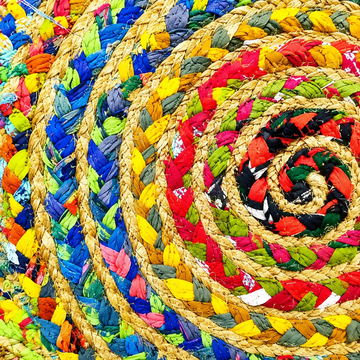 Multicolor Bubbles Jute Cotton Braided Rug – Handwoven Boho Floor Rug (3x5 Ft / 36x60 Inch)