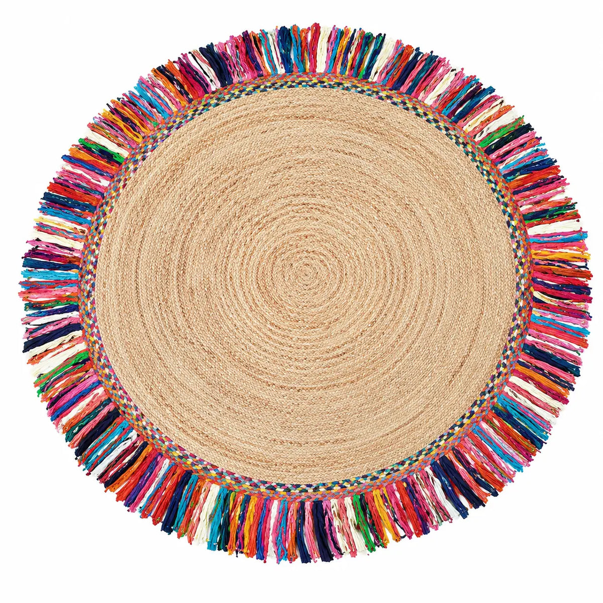 4Ft Sisal Jute Braided Round Fringed Rug – Handwoven Floor Area Rug
