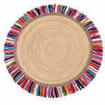 4Ft Sisal Jute Braided Round Fringed Rug – Handwoven Floor Area Rug