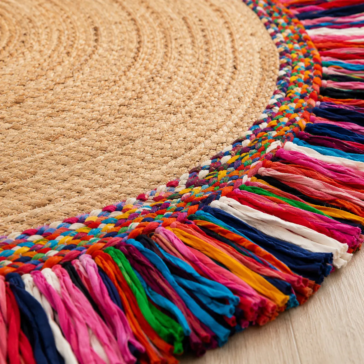 4Ft Sisal Jute Braided Round Fringed Rug – Handwoven Floor Area Rug