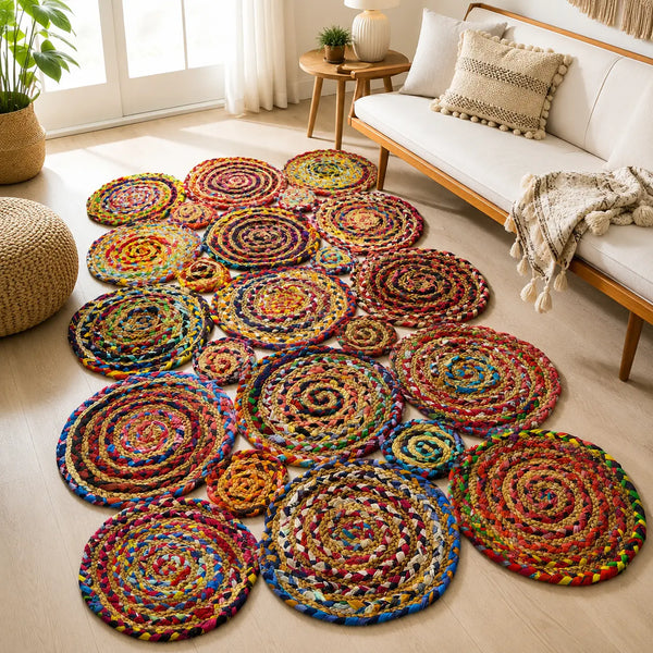 Multicolor Cotton Jute Braided Area Rug – Handwoven Boho Floor Rug (4x6 Ft / 48x72 Inch)