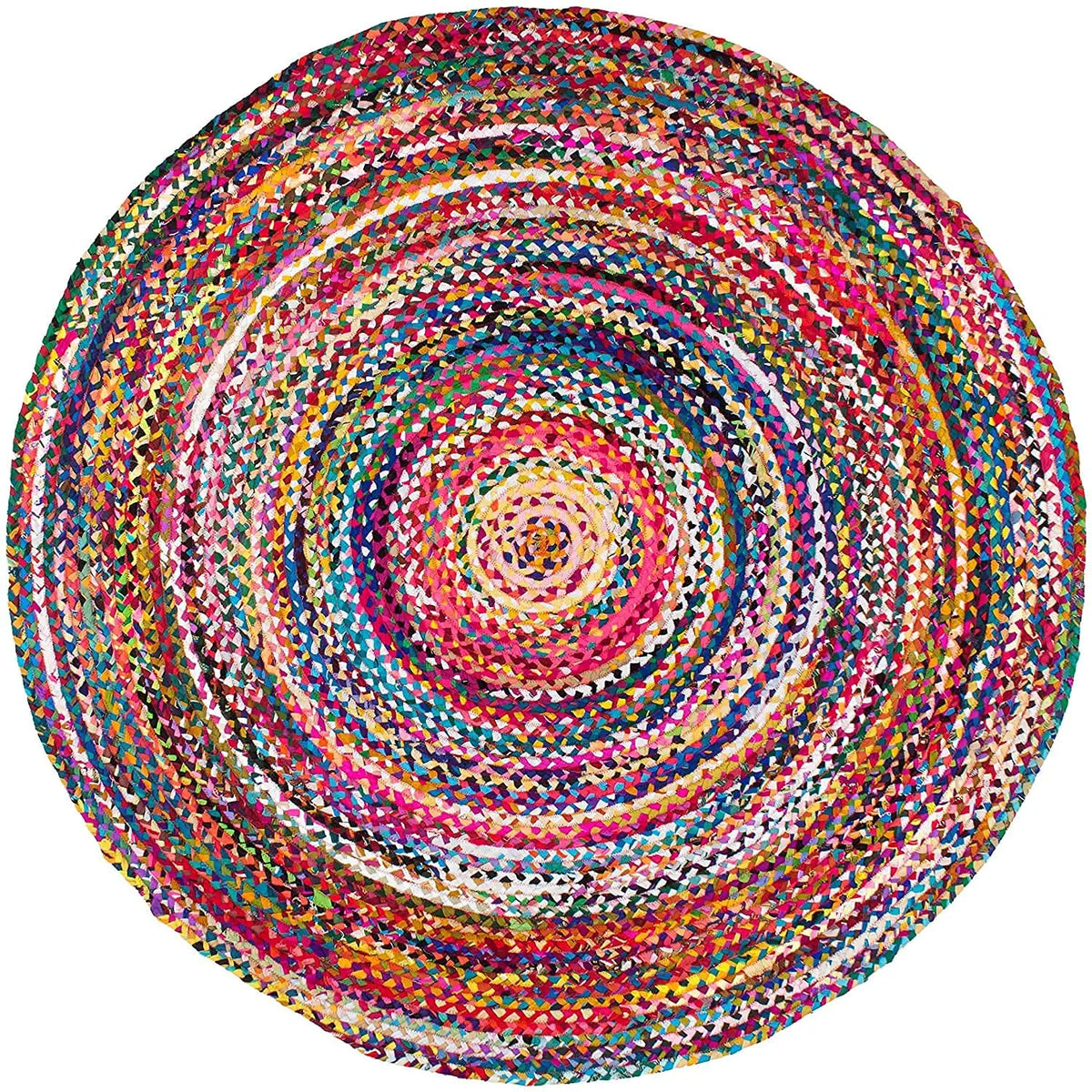 Bohemian Round Chindi Multicolor Braided Rug – Handwoven Jute & Cotton Area Rug (5 Ft / 60 Inch)