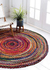 Bohemian Round Chindi Multicolor Braided Rug – Handwoven Jute & Cotton Area Rug (5 Ft / 60 Inch)