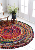 Bohemian Round Chindi Multicolor Braided Rug – Handwoven Jute & Cotton Area Rug (5 Ft / 60 Inch)