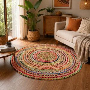 Cosymor Round Handwoven Jute Rug – Natural Fiber Area Carpet for Living Room, Bedroom & Entryway | Boho Chic Eco-Friendly Rustic Floor Rug (6 x 6 Ft)