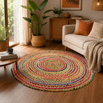 Multicolor Round Chindi Braided Rug – Handwoven Jute & Cotton Area Rug (5 Ft / 60 Inch)
