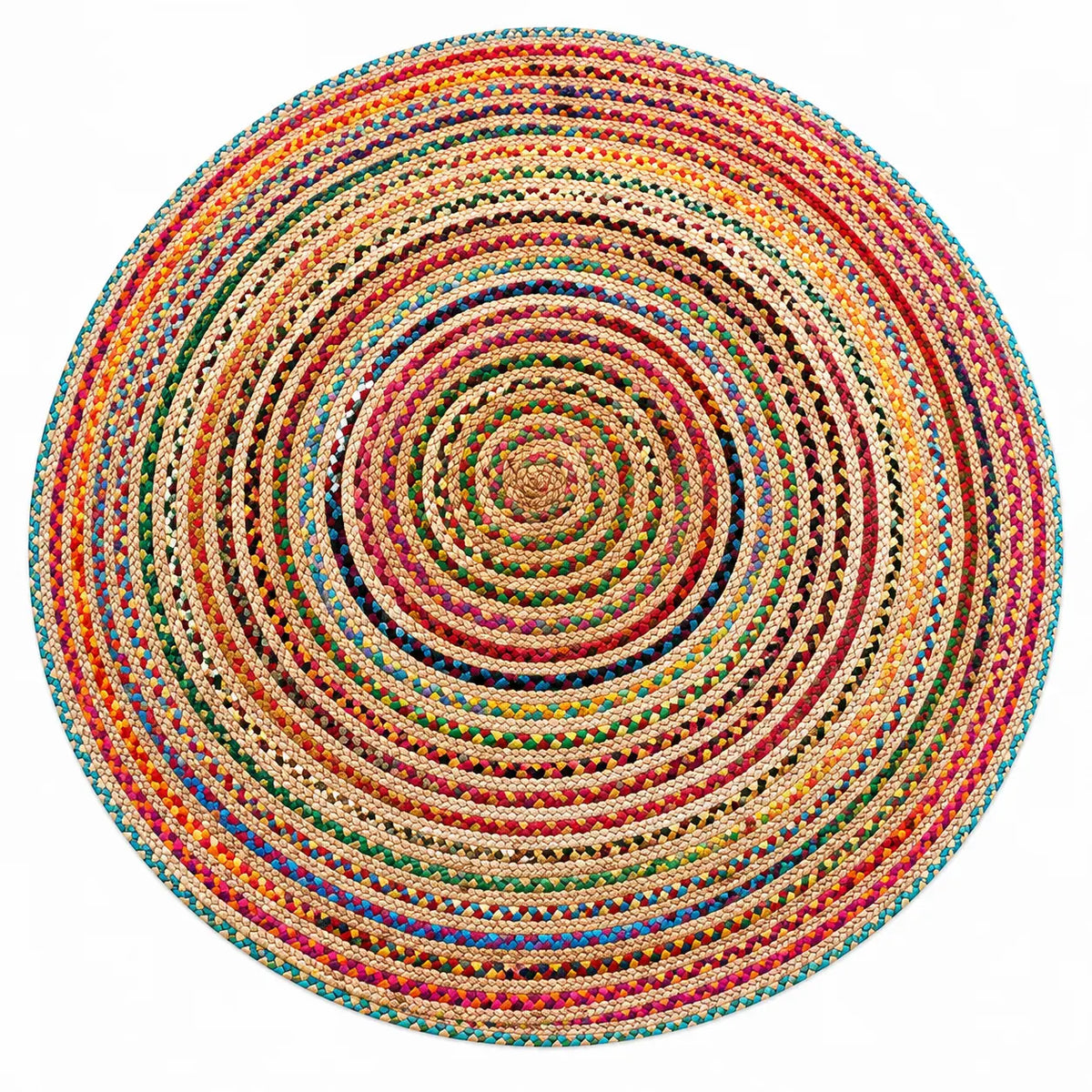 Multicolor Round Chindi Braided Rug – Handwoven Jute & Cotton Area Rug (5 Ft / 60 Inch)