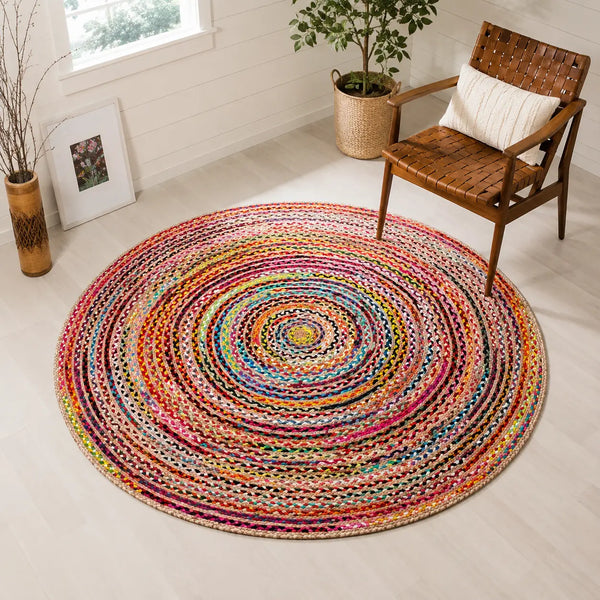 Cosymor Round Cotton Braided 6 FT Round Area Rug (6 Ft / 72 Inch)