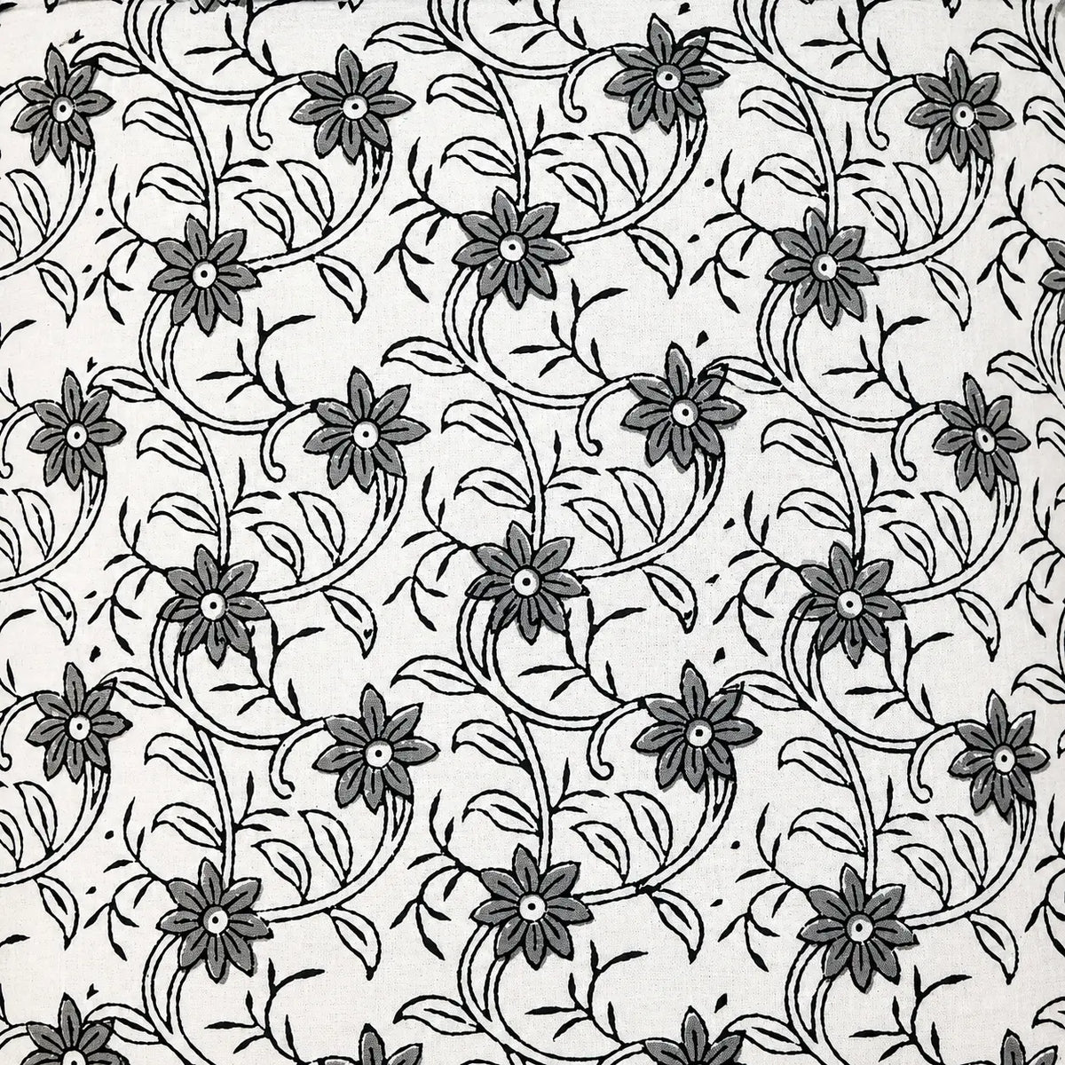 Ivory & Black Floral Block Print Cotton Cushion Cover Set – 16x16 Inch Cosymor