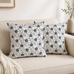 Ivory & Black Floral Block Print Cotton Cushion Cover Set – 16x16 Inch Cosymor