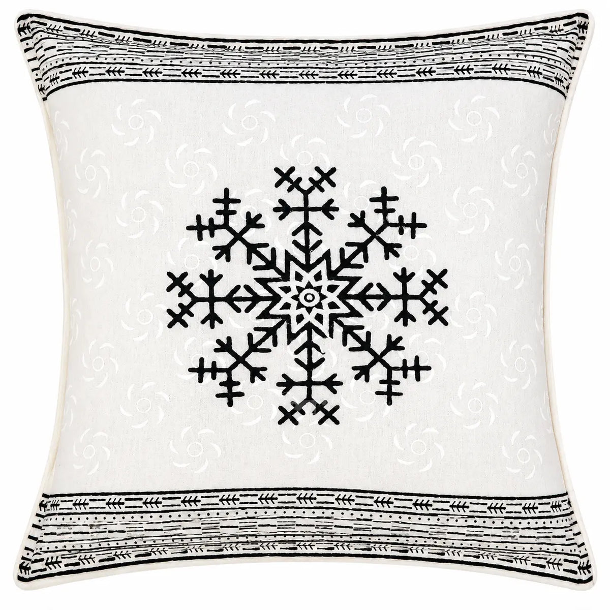 Ivory Black Block Print Cotton Cushion Cover Set – 16x16 Inch Cosymor