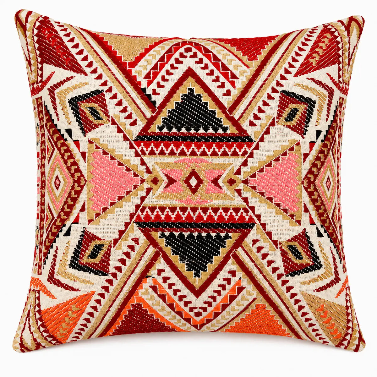 Rust Multi Geometric Texture Boho Cushion Cover Set of 2 - 16X16 Inch Cosymor