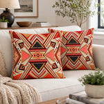 Rust Multi Geometric Texture Boho Cushion Cover Set of 2 - 16X16 Inch Cosymor