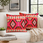 Pink Multi Tribal Boho Inspired Geometric Cushion Cover Set of 2 - 16X16 Inch Cosymor