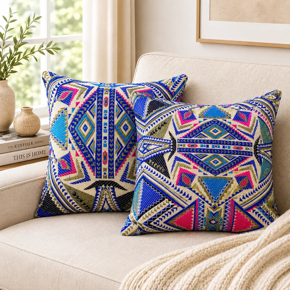 16X16 Inch Cobalt Kilim Mix-Match Multicolor Cushion Covers Set for Sofa Chair