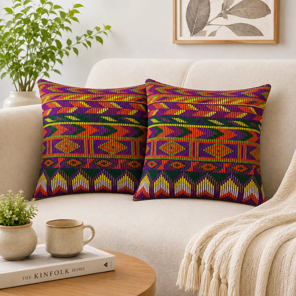 Multi Arrow ZigZag Geometric Boho Cushion Cover Set of 2 - 16X16 Inch Cosymor