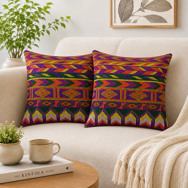 Multi Arrow ZigZag Geometric Boho Cushion Cover Set of 2 - 16X16 Inch Cosymor