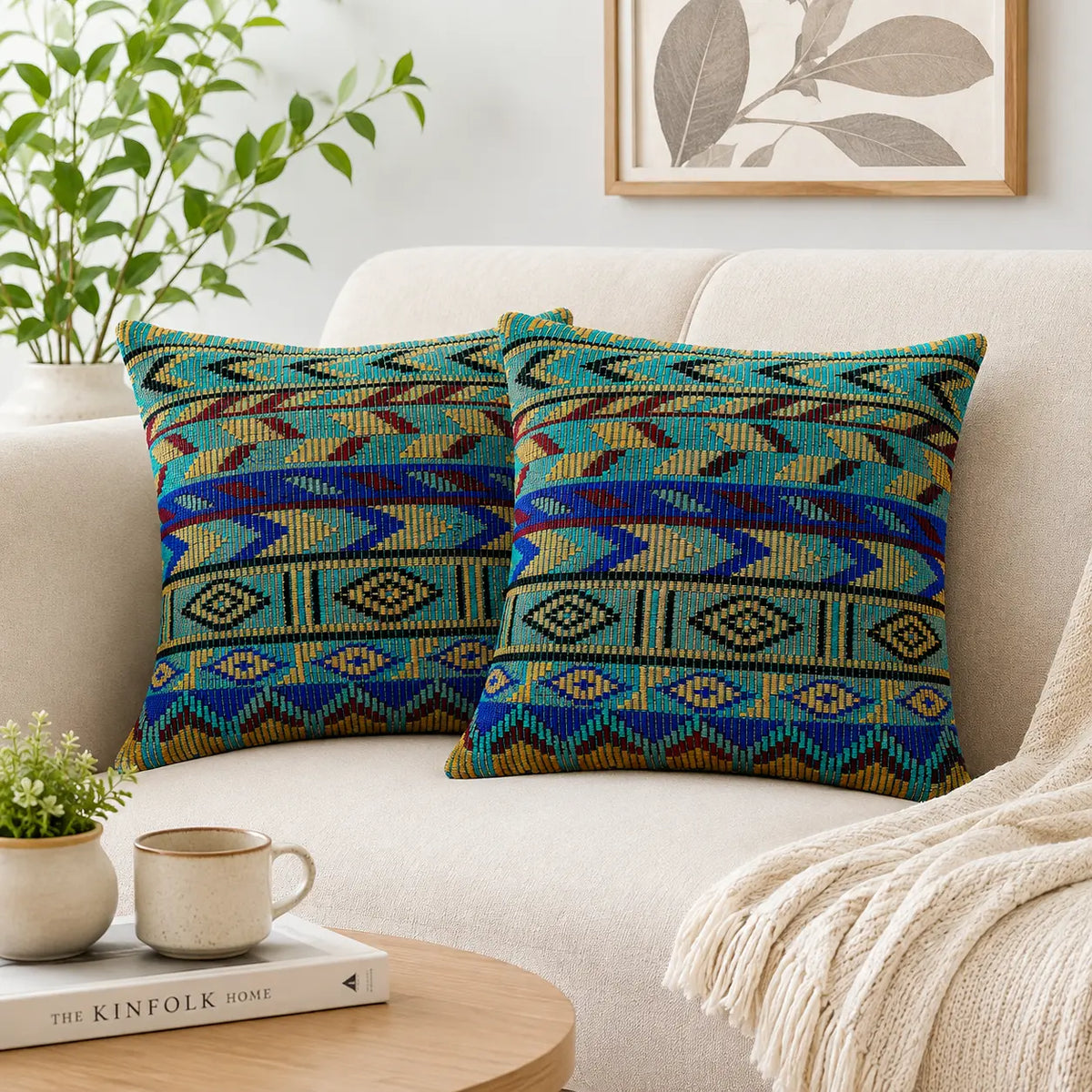 Teal Zigzag Arrow Geometric Square Cushion Cover - 16X16 Inch Cosymor