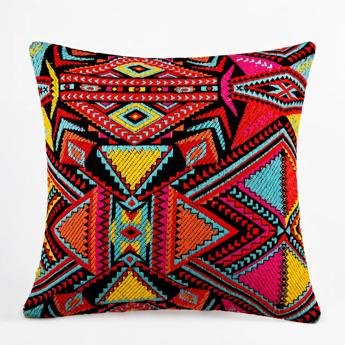 Red Multi Turkish Boho Geometric Cotton Boho Cushion Cover Set – 16x16 Inch Cosymor