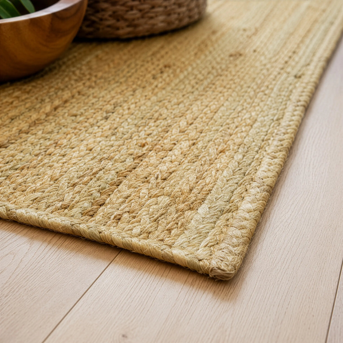 Natural Jute Braided Area Rug 4x6 Ft - Handwoven Jute and Cotton Rug
