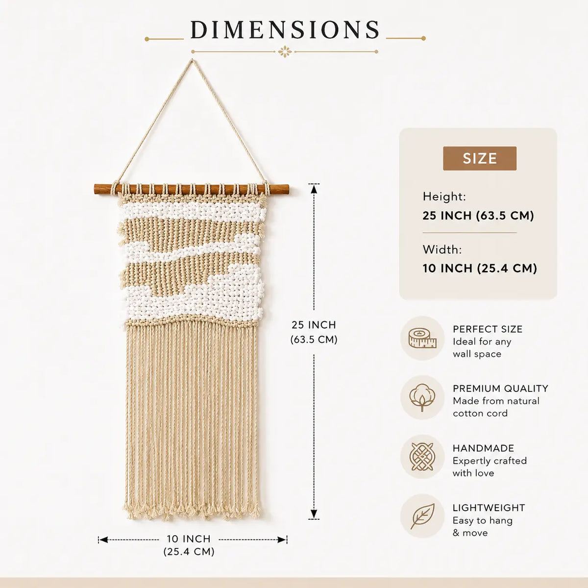 Hand-Knotted Woven Macrame Wall Hanging – Off White