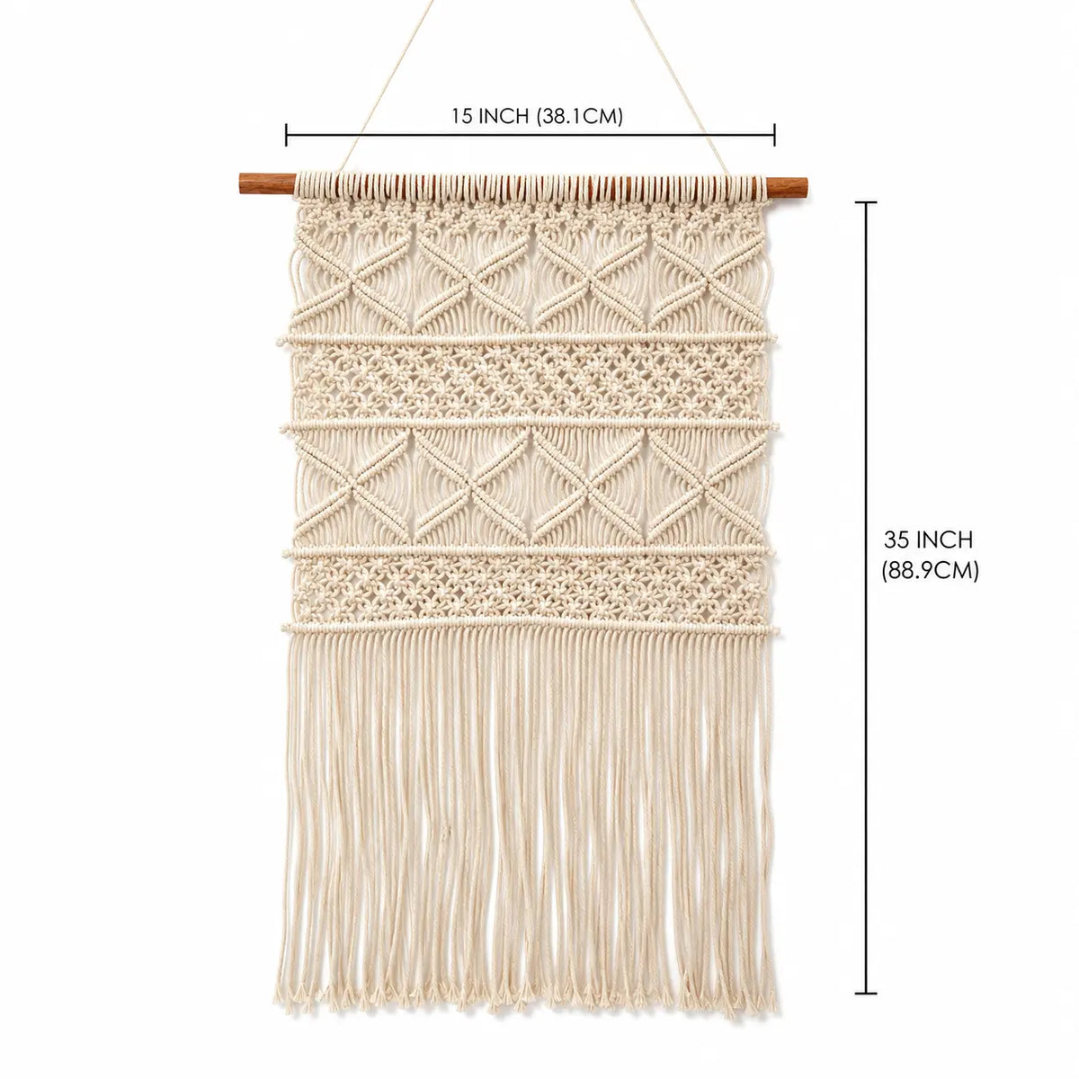 Handwoven Knitted Macrame Wall Hanging – Boho Cotton Wall Decor for Living Room, Bedroom & Entryway | Handmade Woven Tapestry (15 x 35 Inch)