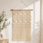Handwoven Knitted Macrame Wall Hanging – Boho Cotton Wall Decor for Living Room, Bedroom & Entryway | Handmade Woven Tapestry (15 x 35 Inch)