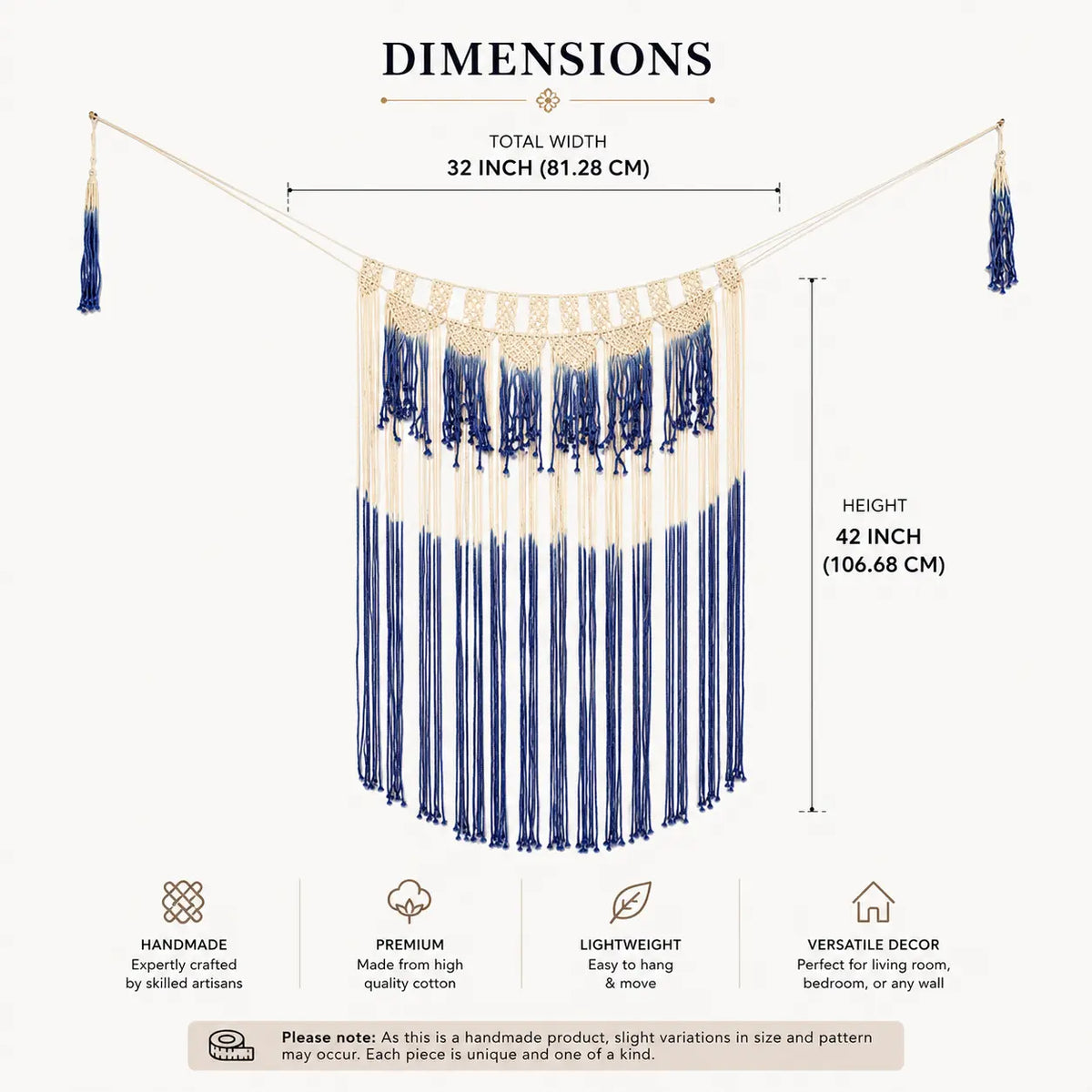 Grand Dyed Macrame Wall Hanging – Blue & Off White