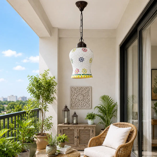 Ottoman-Style Ceramic Mosaic Hanging Lantern Lamp