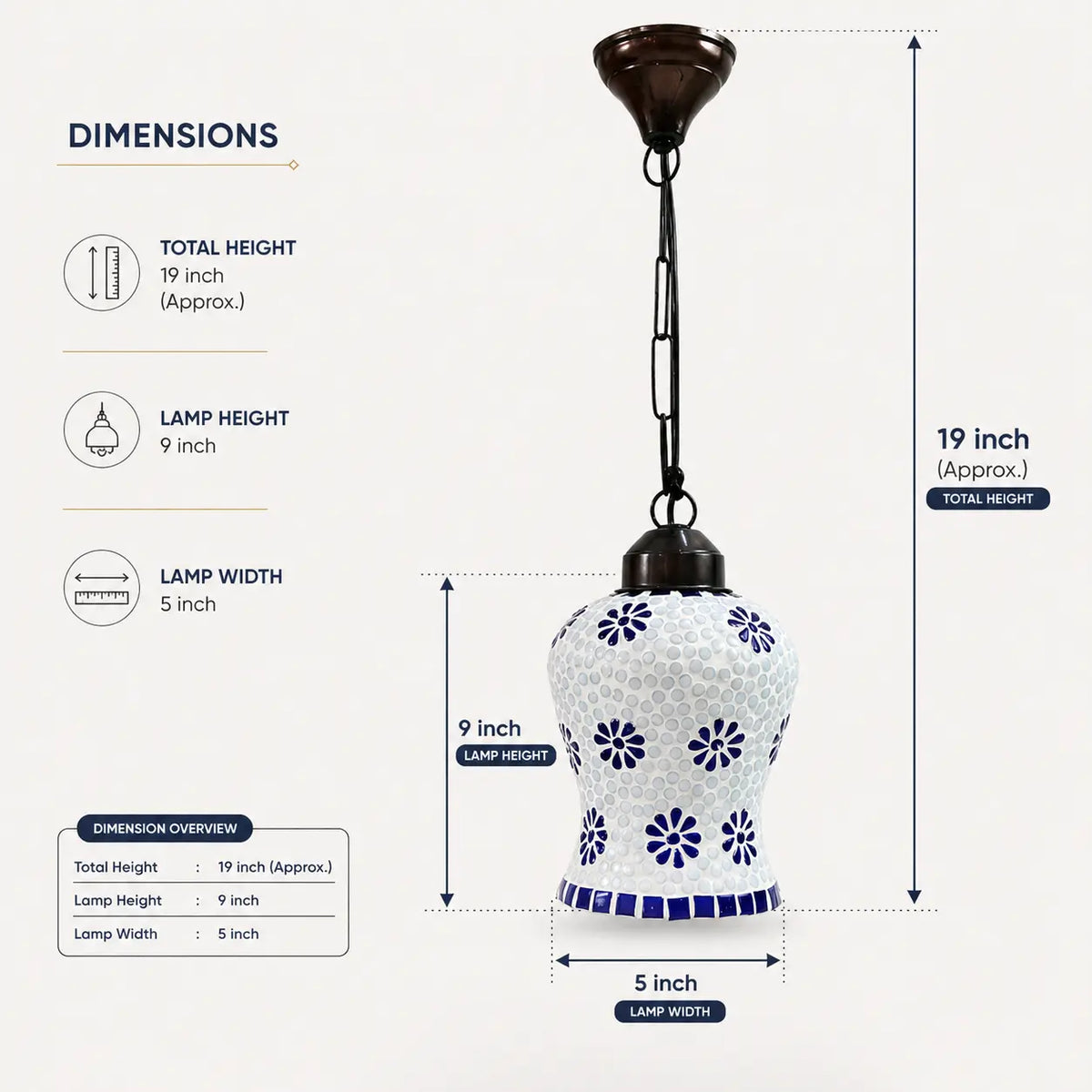 Ceramic Floral Painted Mosaic Ceiling Pendant Lantern Lamp