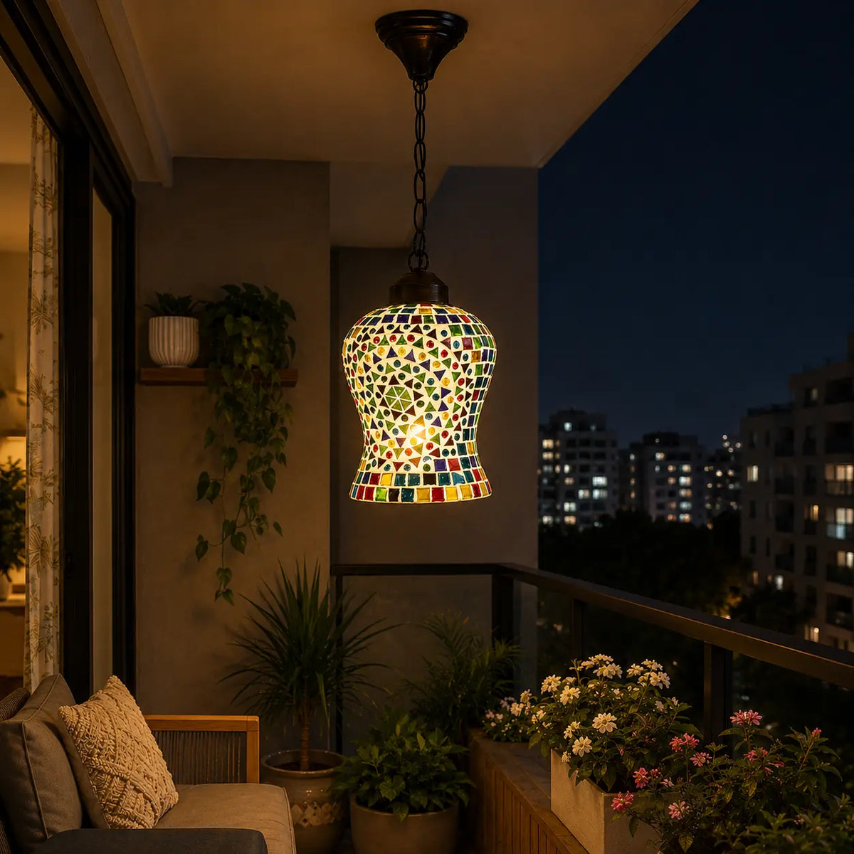 Ceramic Moroccan Mosaic Glass Lantern – Assorted Colours