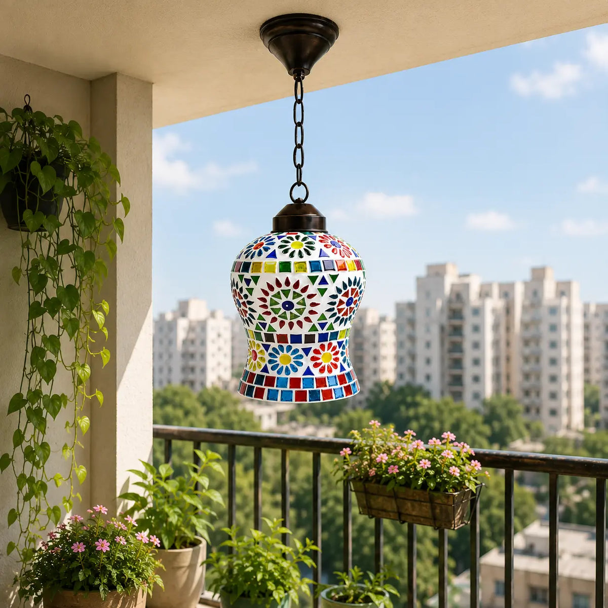 Artisan Filigree Mosaic Pendant Lantern