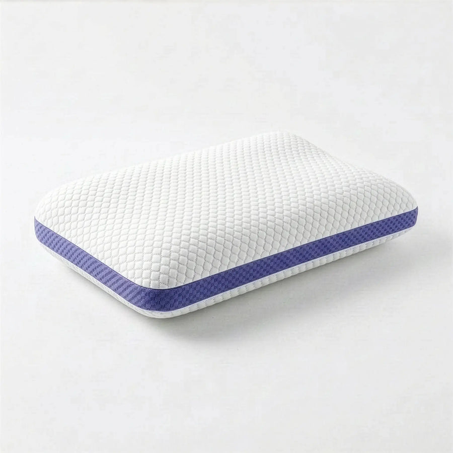 Cosymor blue purple memory foam pillow for neck pain relief front view