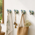 Cosymor Hand-Painted Ceramic Wall Hooks – Set of 4 | Blue & Yellow Colorful Boho Design