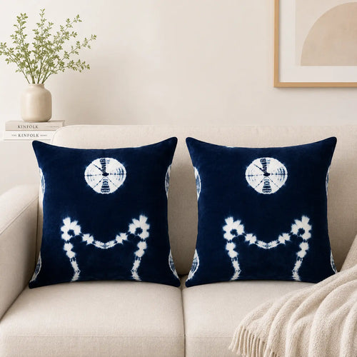 Navy Medallion Tie Dye Boho Cushion Cover Set – 16x16 Inch Cosymor