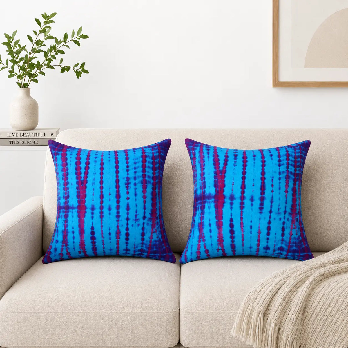 Purple Vivid Aqua Tie Dye Cushion Cover Set – 16x16 Inch Cosymor